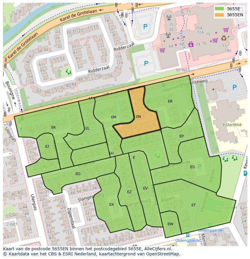 Afbeelding van het postcodegebied 5655 EN op de kaart.