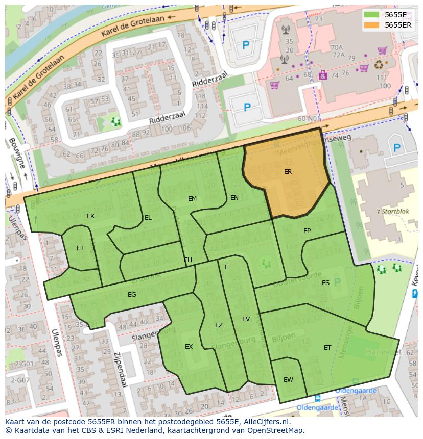 Afbeelding van het postcodegebied 5655 ER op de kaart.