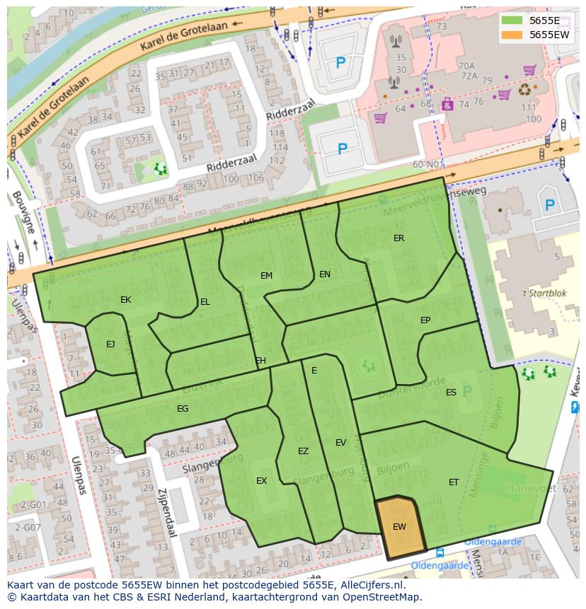 Afbeelding van het postcodegebied 5655 EW op de kaart.