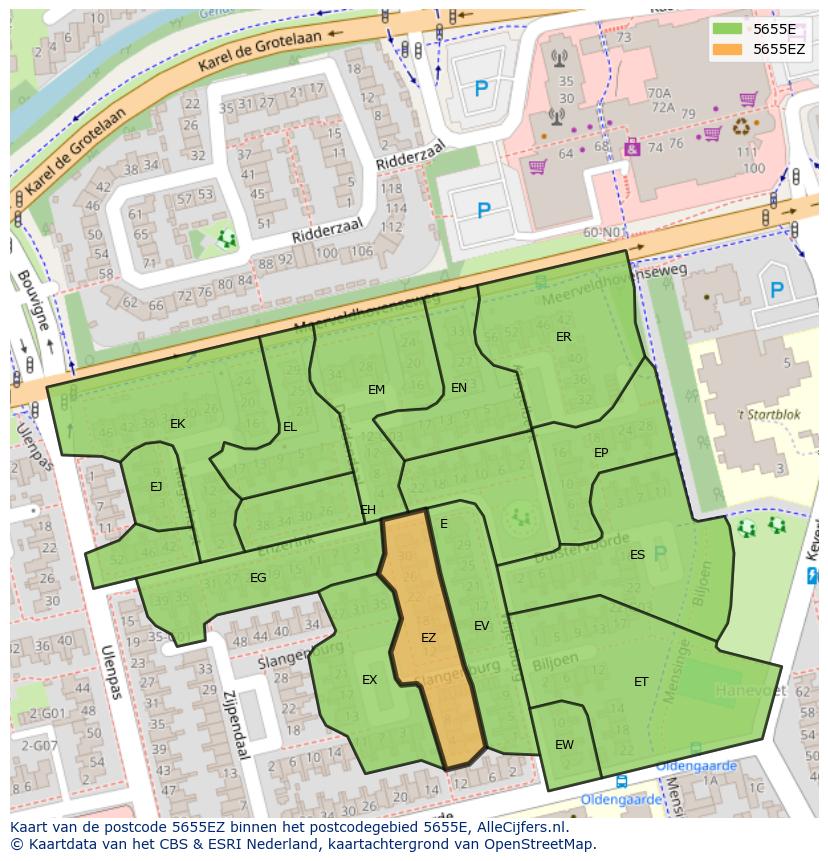 Afbeelding van het postcodegebied 5655 EZ op de kaart.
