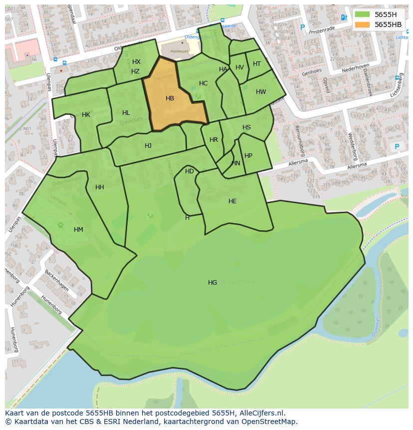 Afbeelding van het postcodegebied 5655 HB op de kaart.