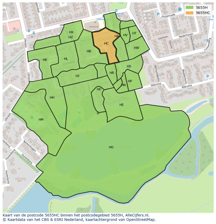 Afbeelding van het postcodegebied 5655 HC op de kaart.