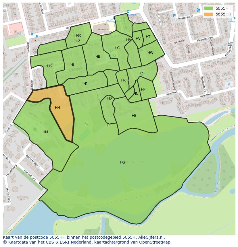 Afbeelding van het postcodegebied 5655 HH op de kaart.