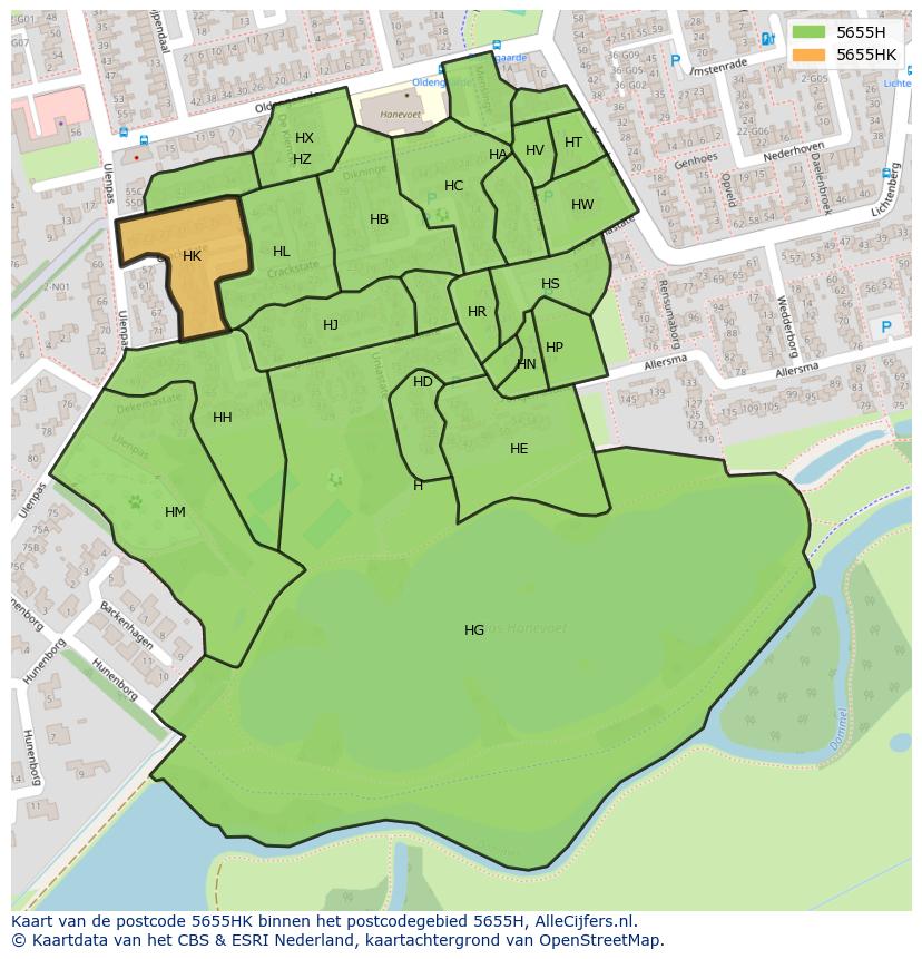 Afbeelding van het postcodegebied 5655 HK op de kaart.