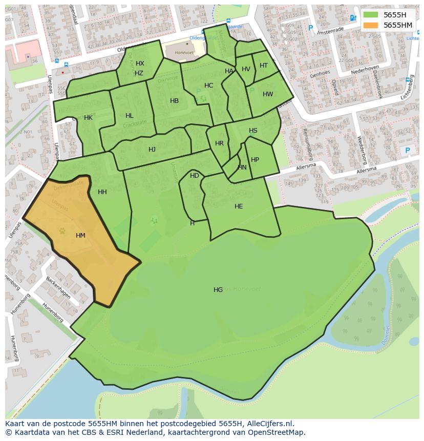 Afbeelding van het postcodegebied 5655 HM op de kaart.