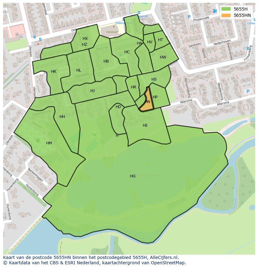 Afbeelding van het postcodegebied 5655 HN op de kaart.