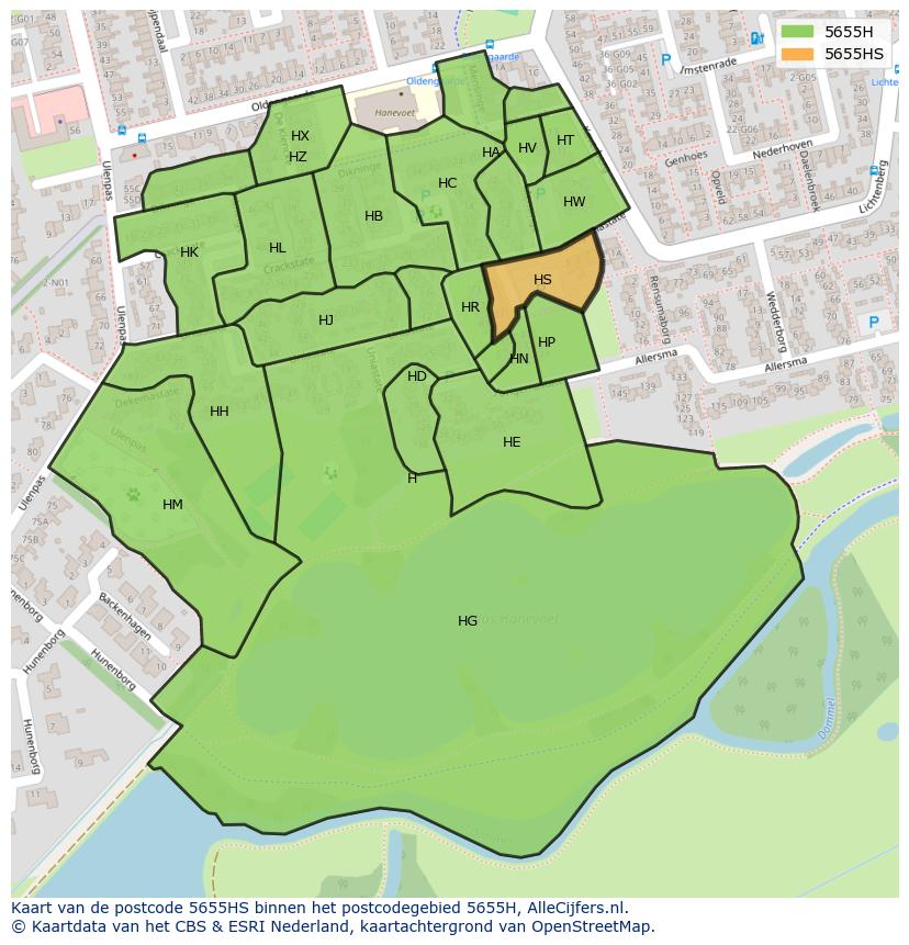 Afbeelding van het postcodegebied 5655 HS op de kaart.