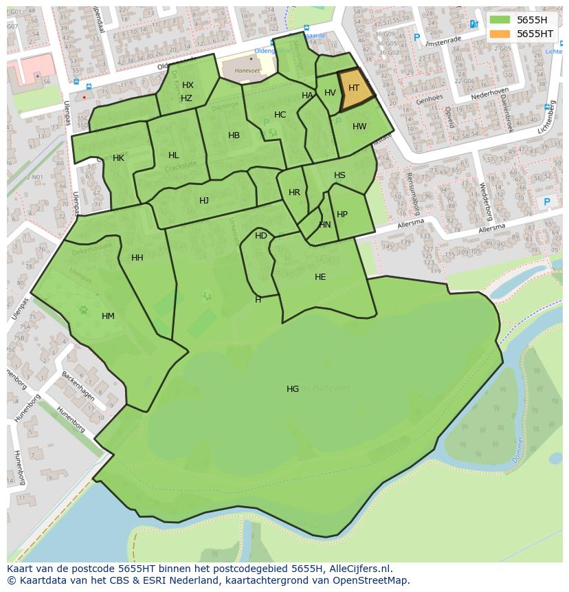 Afbeelding van het postcodegebied 5655 HT op de kaart.