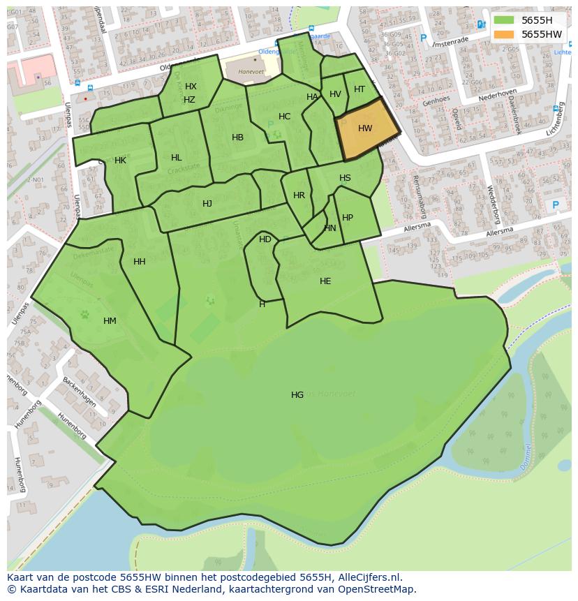 Afbeelding van het postcodegebied 5655 HW op de kaart.