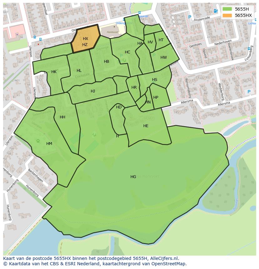 Afbeelding van het postcodegebied 5655 HX op de kaart.