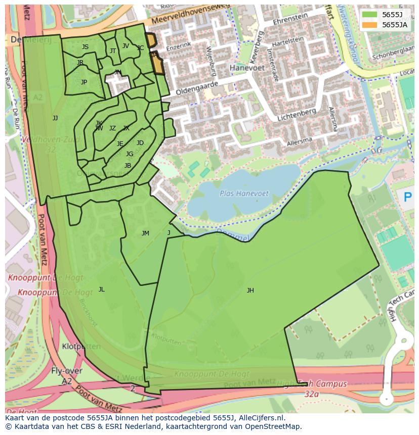 Afbeelding van het postcodegebied 5655 JA op de kaart.