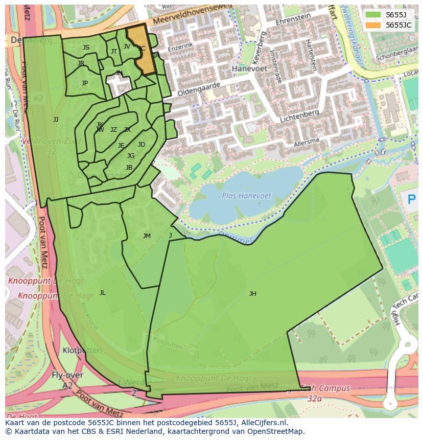 Afbeelding van het postcodegebied 5655 JC op de kaart.