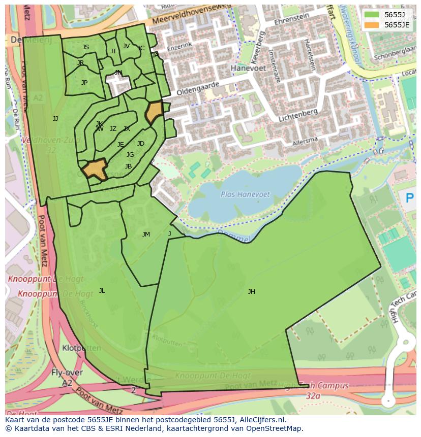 Afbeelding van het postcodegebied 5655 JE op de kaart.