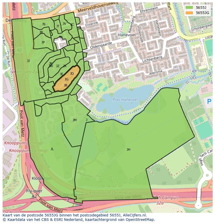 Afbeelding van het postcodegebied 5655 JG op de kaart.