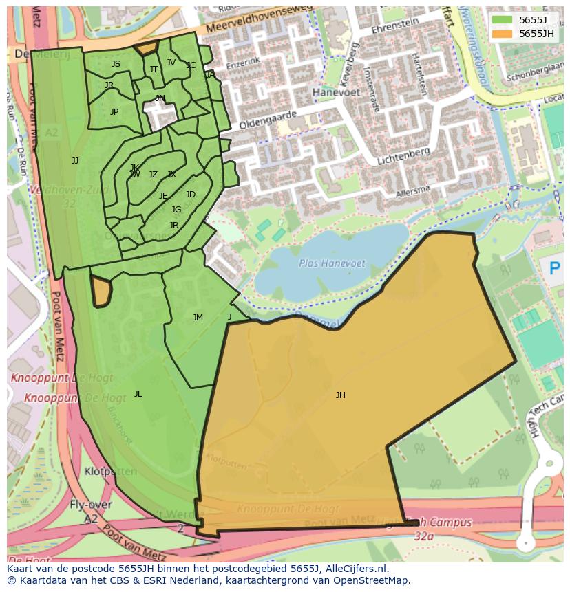 Afbeelding van het postcodegebied 5655 JH op de kaart.