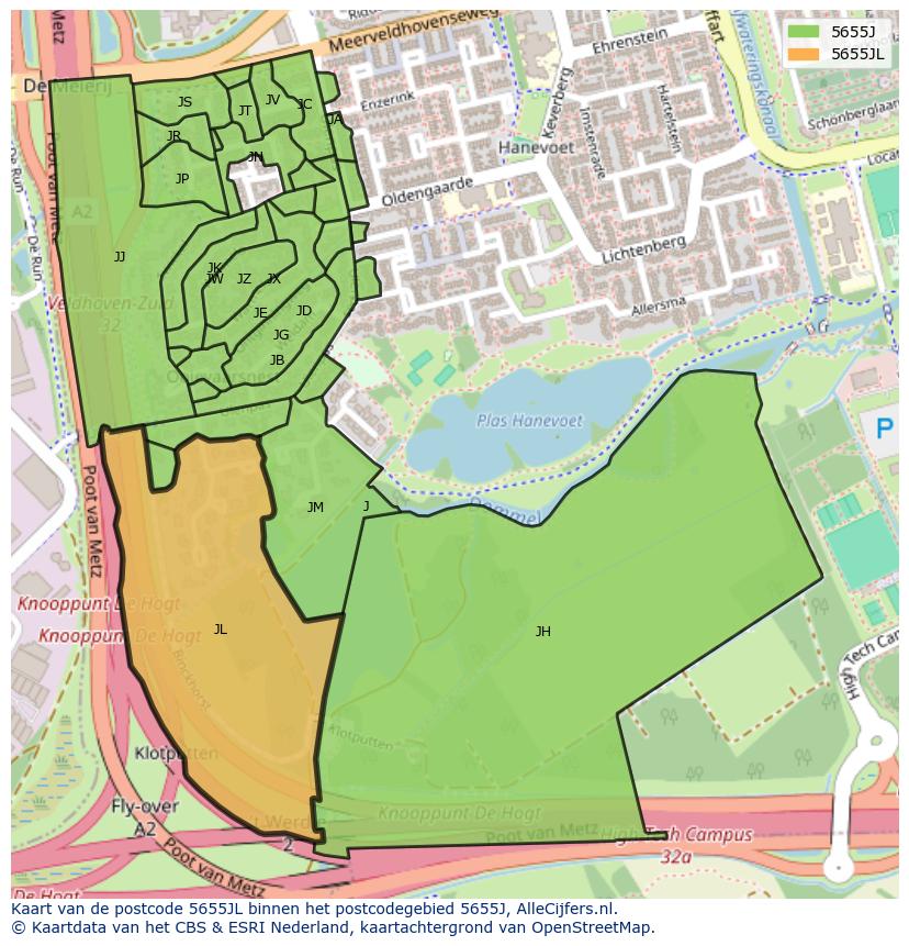 Afbeelding van het postcodegebied 5655 JL op de kaart.