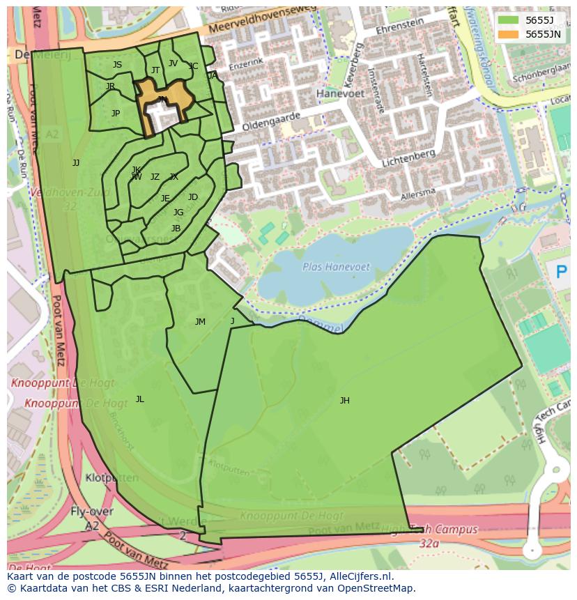 Afbeelding van het postcodegebied 5655 JN op de kaart.