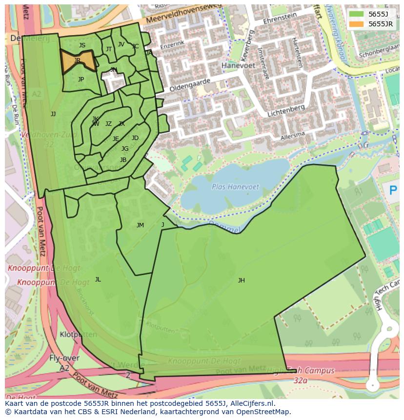 Afbeelding van het postcodegebied 5655 JR op de kaart.