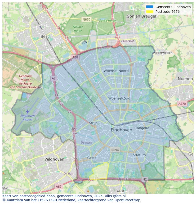 Afbeelding van het postcodegebied 5656 op de kaart.