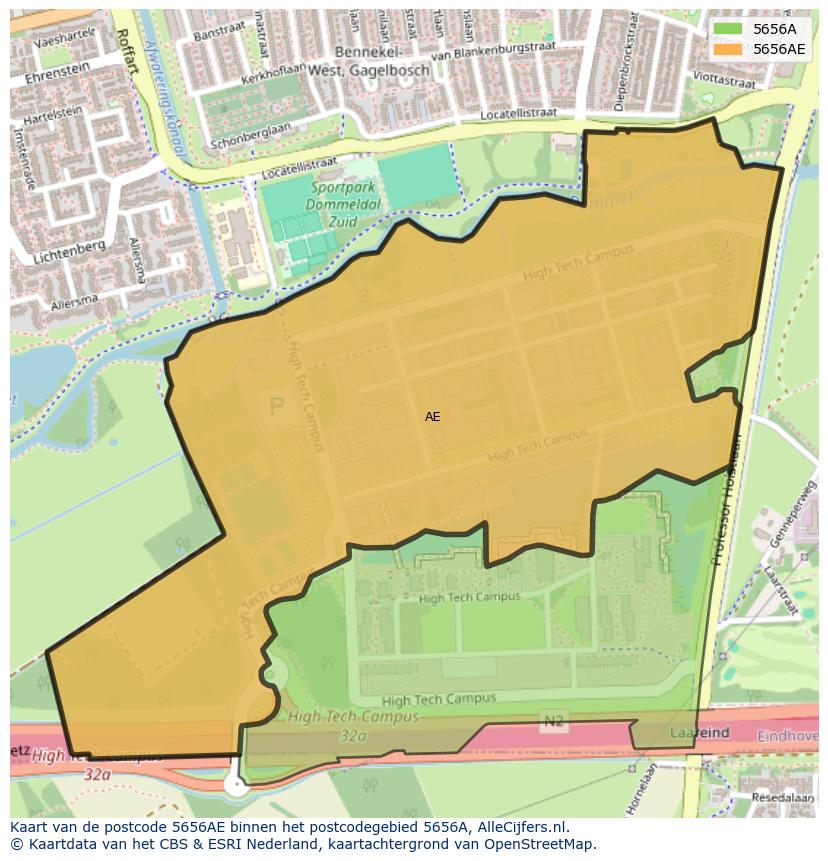 Afbeelding van het postcodegebied 5656 AE op de kaart.
