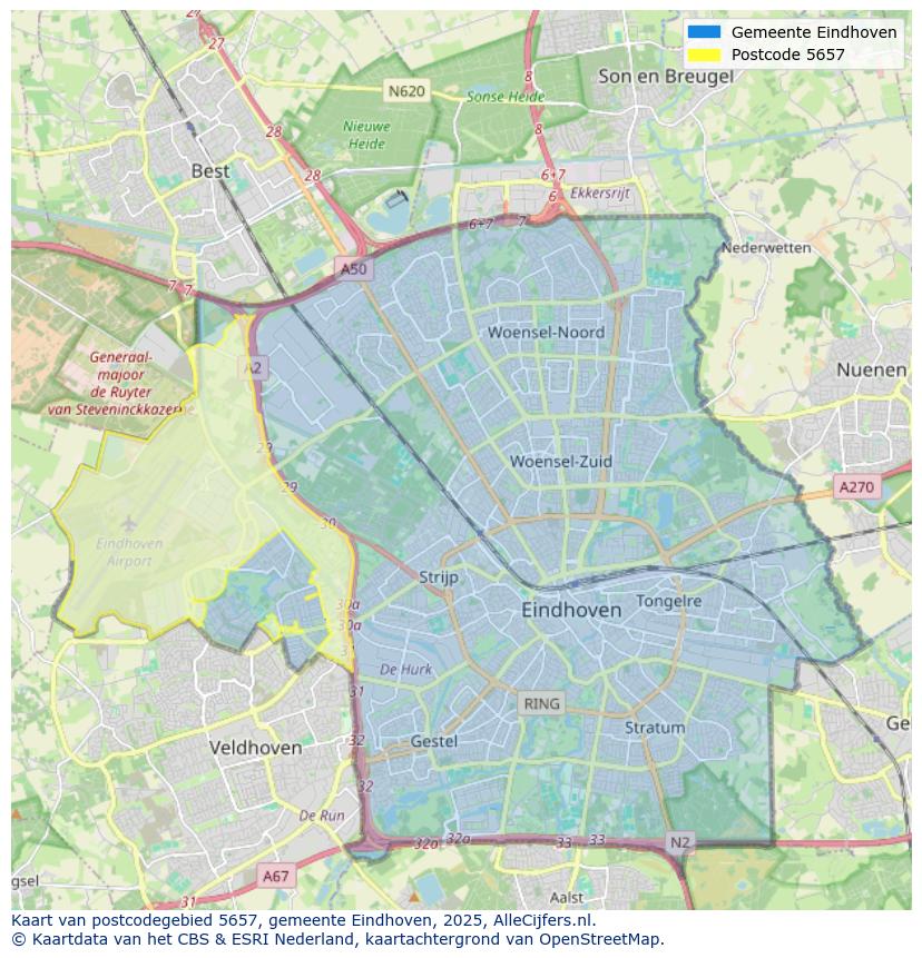 Afbeelding van het postcodegebied 5657 op de kaart.