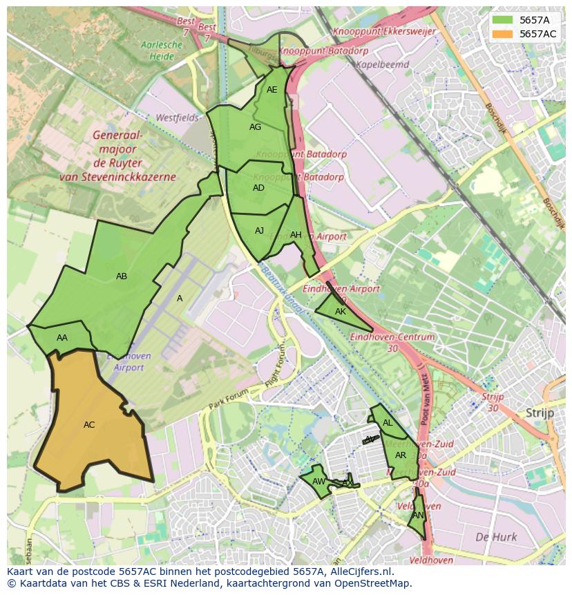 Afbeelding van het postcodegebied 5657 AC op de kaart.