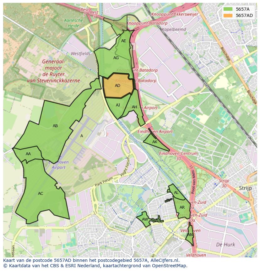 Afbeelding van het postcodegebied 5657 AD op de kaart.