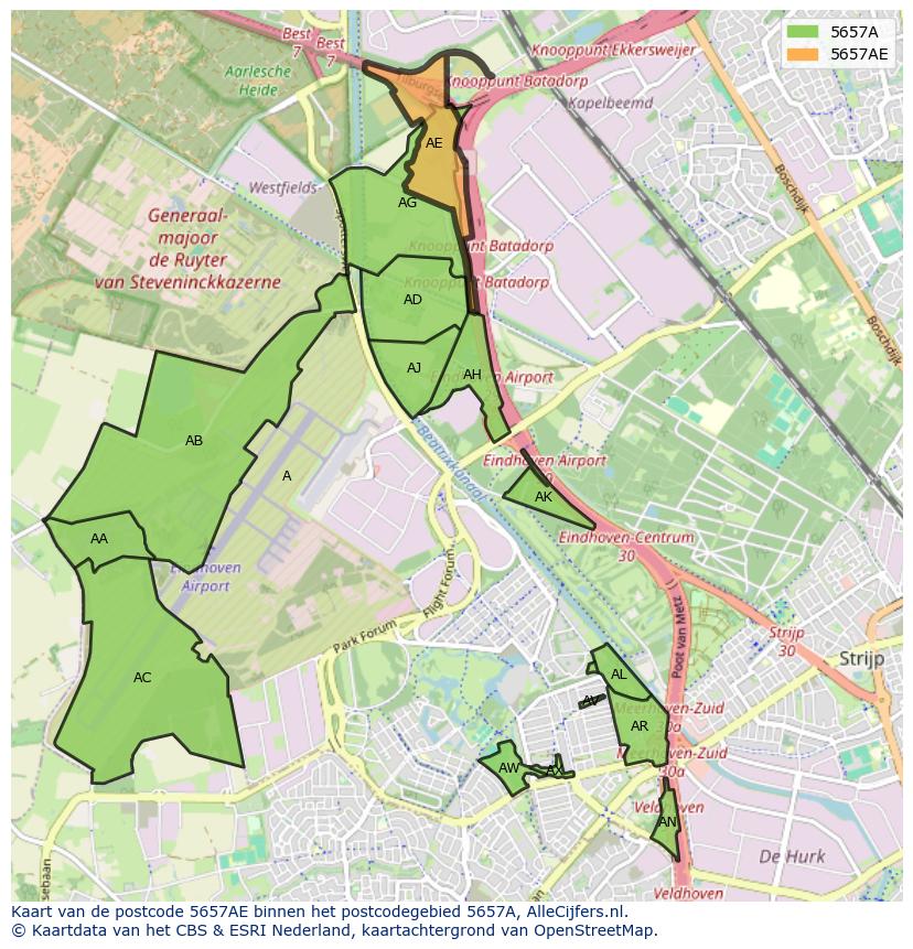 Afbeelding van het postcodegebied 5657 AE op de kaart.