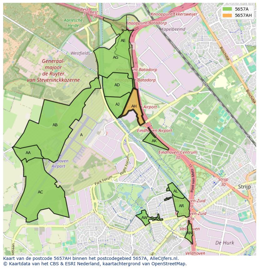 Afbeelding van het postcodegebied 5657 AH op de kaart.