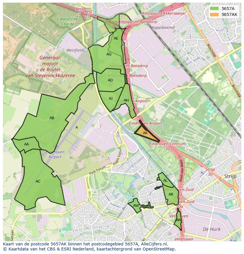 Afbeelding van het postcodegebied 5657 AK op de kaart.