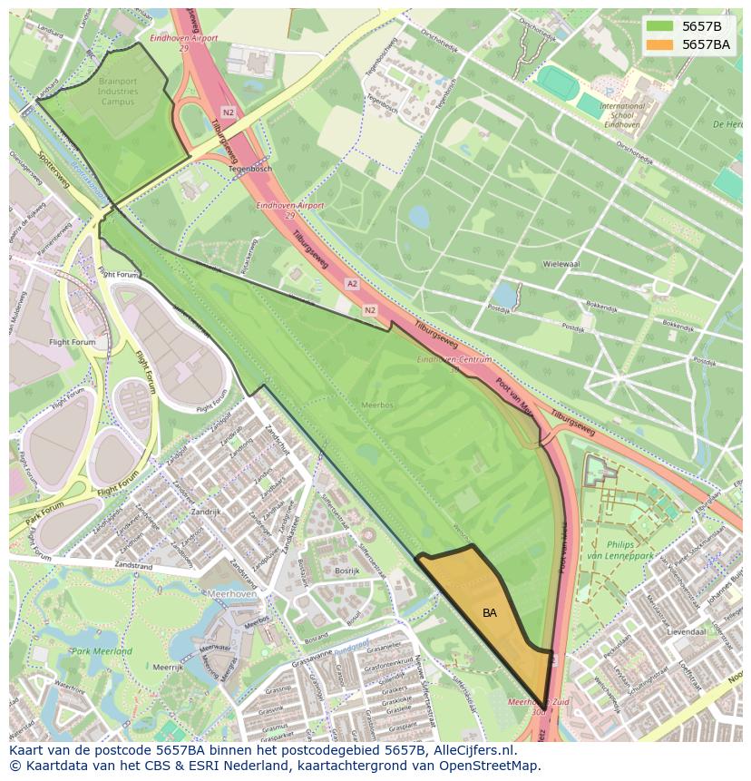 Afbeelding van het postcodegebied 5657 BA op de kaart.