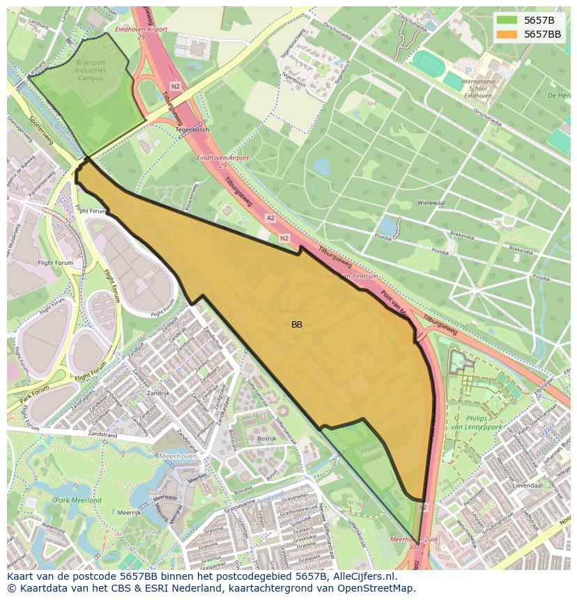 Afbeelding van het postcodegebied 5657 BB op de kaart.