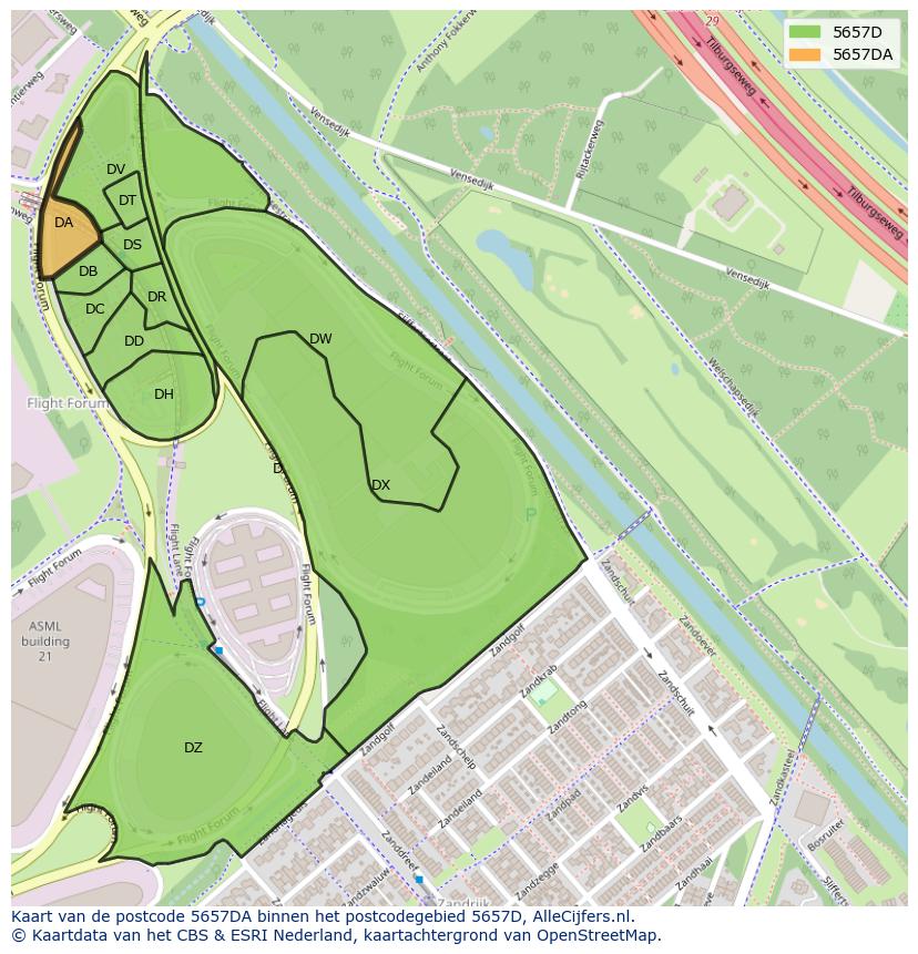 Afbeelding van het postcodegebied 5657 DA op de kaart.
