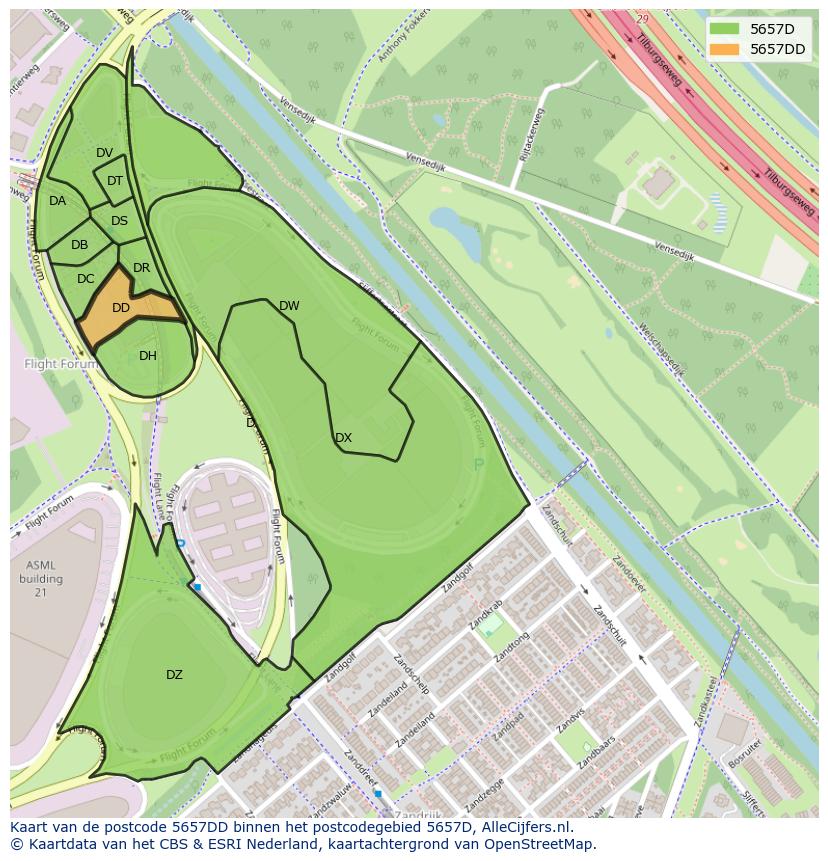 Afbeelding van het postcodegebied 5657 DD op de kaart.