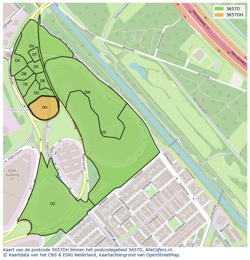 Afbeelding van het postcodegebied 5657 DH op de kaart.