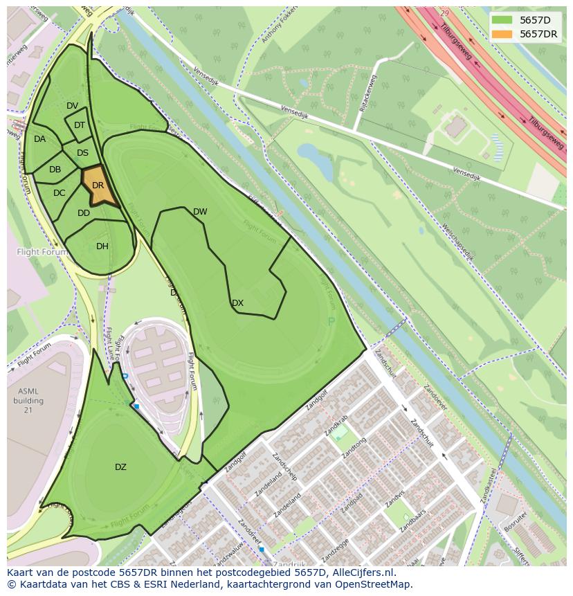Afbeelding van het postcodegebied 5657 DR op de kaart.