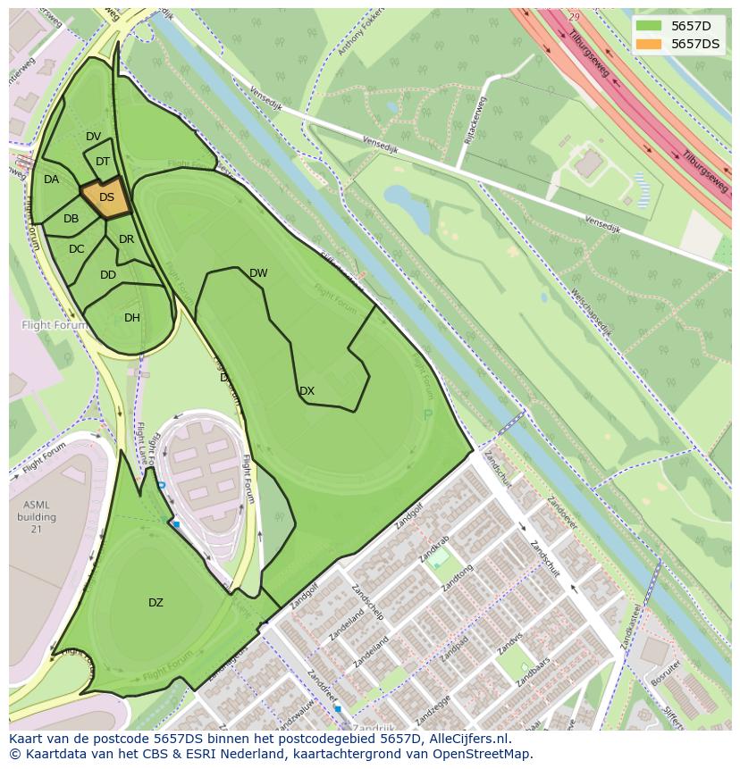 Afbeelding van het postcodegebied 5657 DS op de kaart.