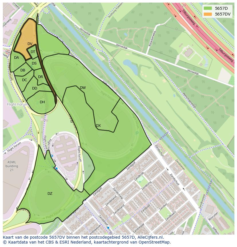 Afbeelding van het postcodegebied 5657 DV op de kaart.