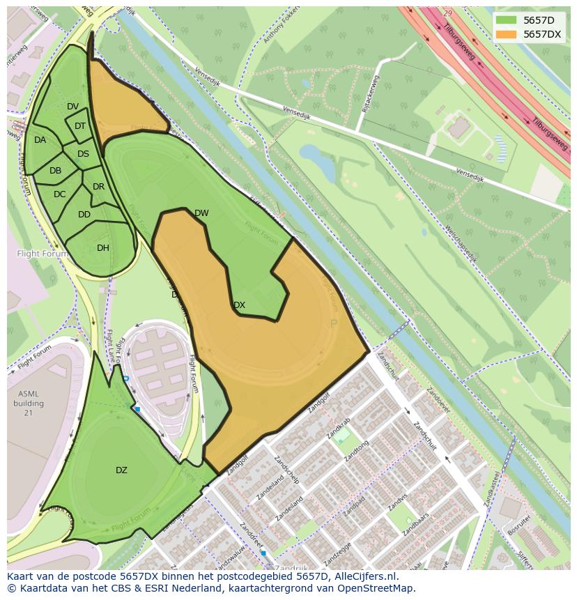 Afbeelding van het postcodegebied 5657 DX op de kaart.