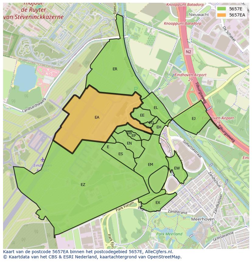 Afbeelding van het postcodegebied 5657 EA op de kaart.