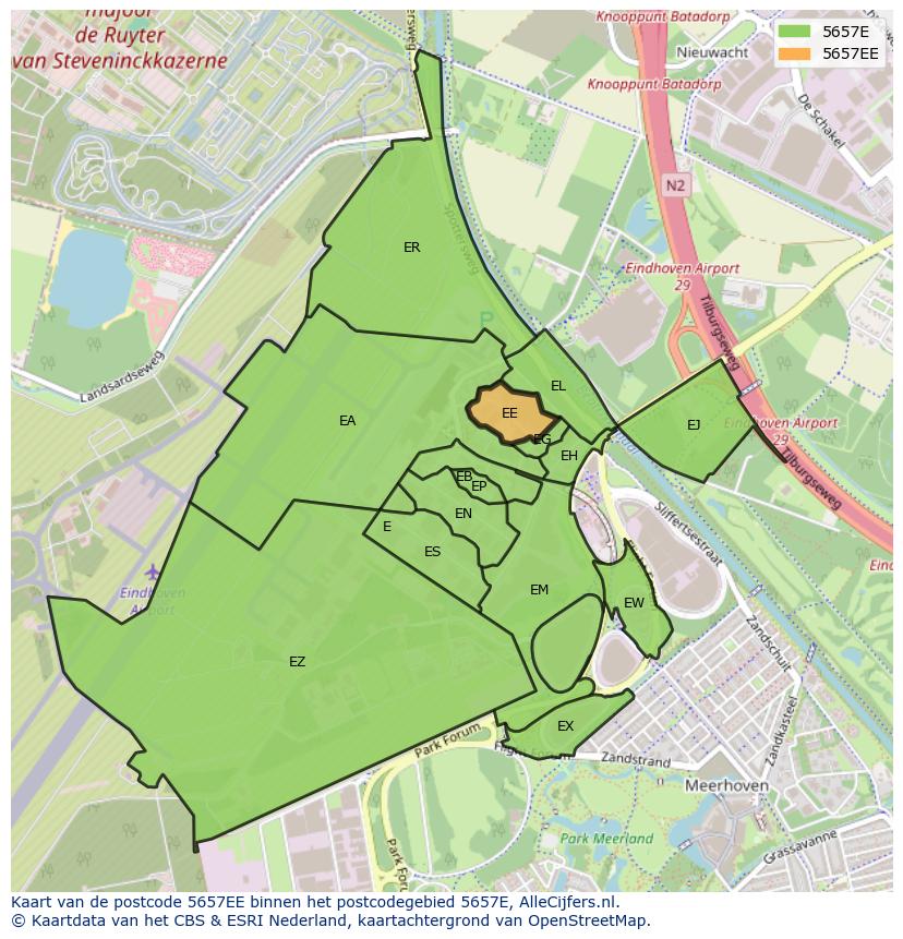 Afbeelding van het postcodegebied 5657 EE op de kaart.