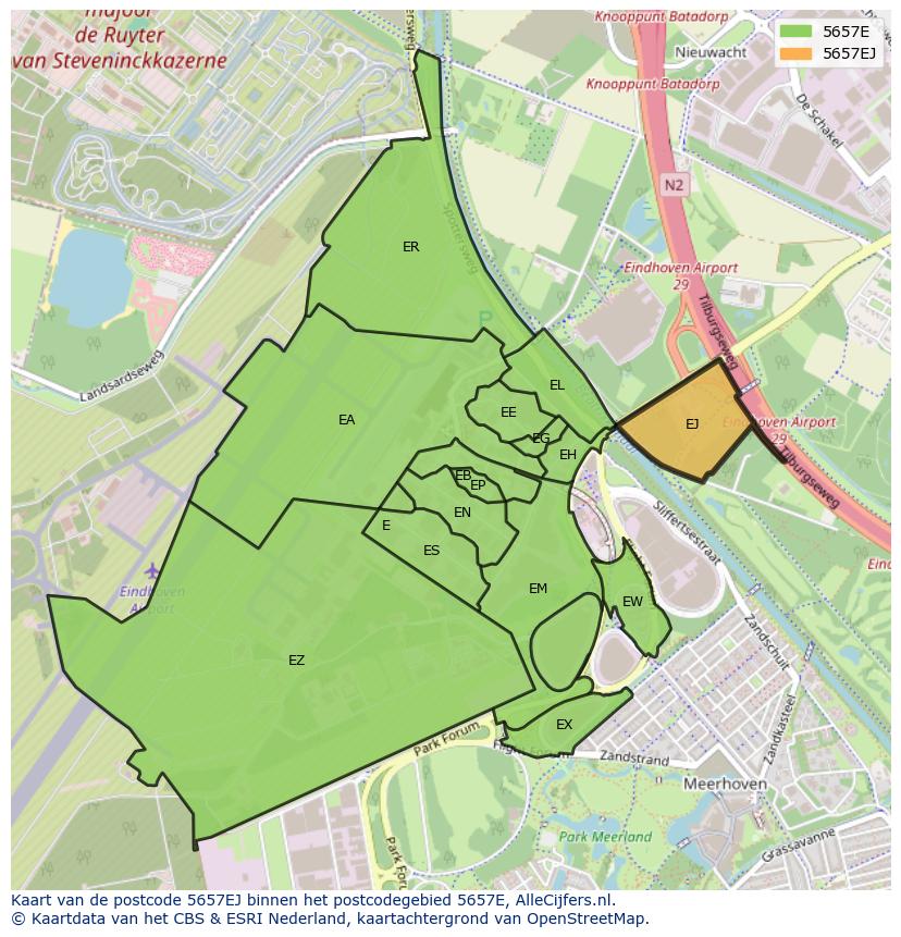 Afbeelding van het postcodegebied 5657 EJ op de kaart.