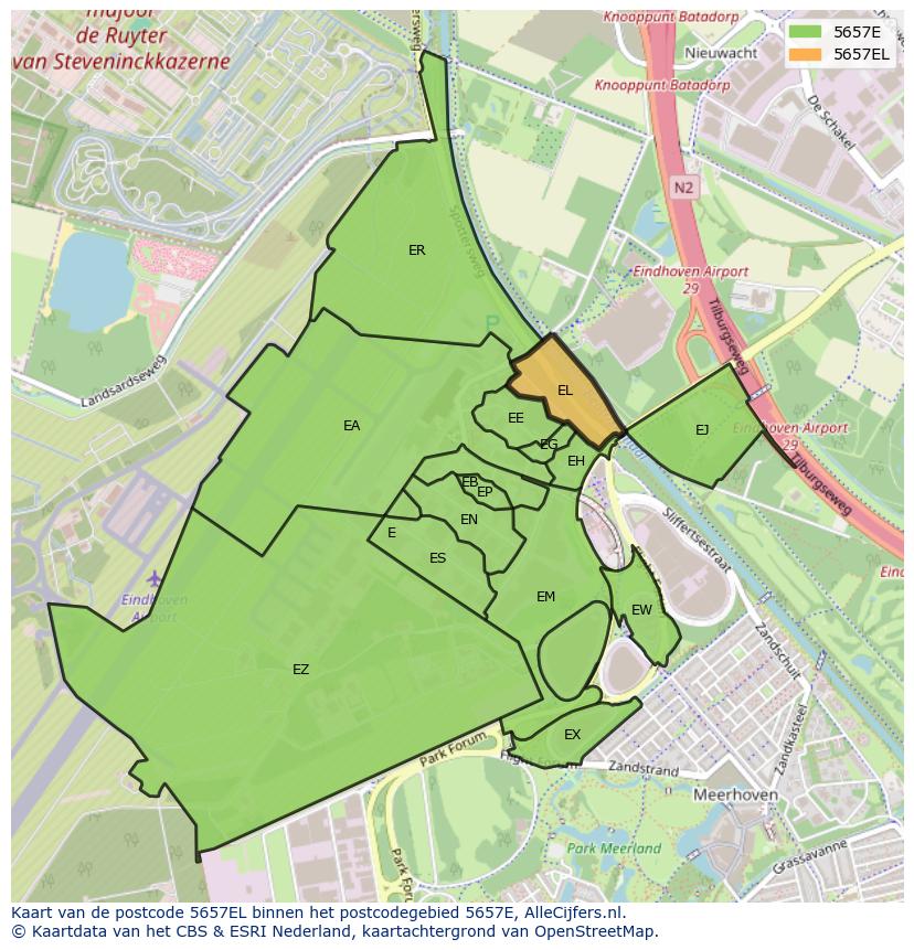 Afbeelding van het postcodegebied 5657 EL op de kaart.