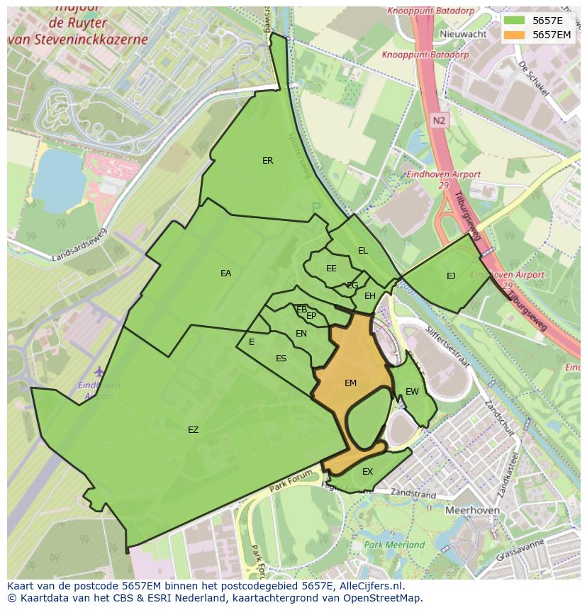 Afbeelding van het postcodegebied 5657 EM op de kaart.
