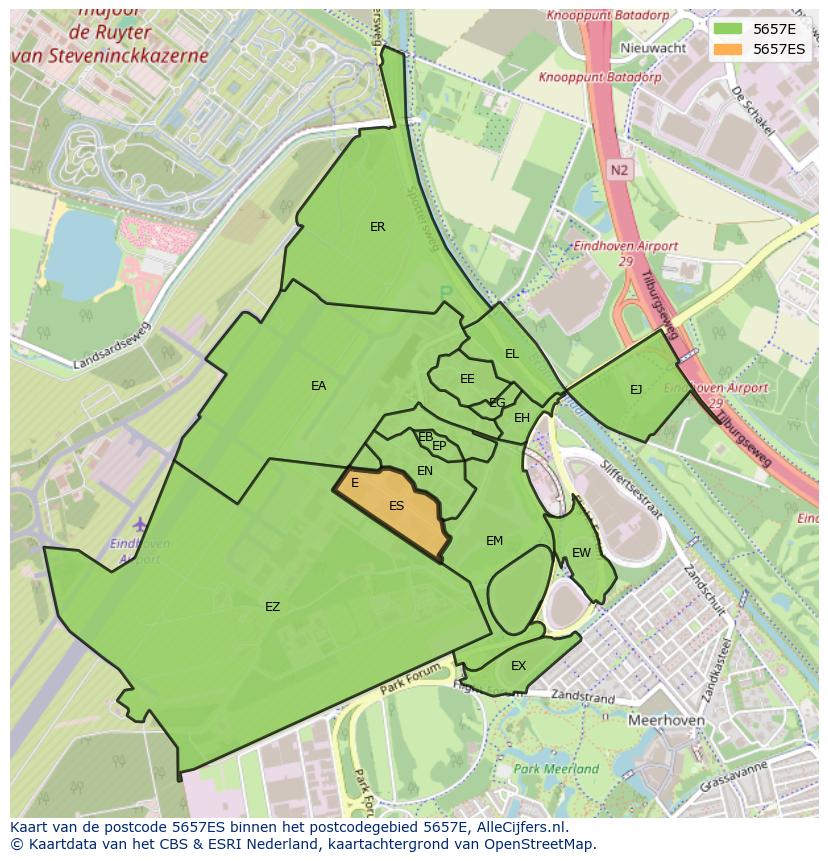 Afbeelding van het postcodegebied 5657 ES op de kaart.