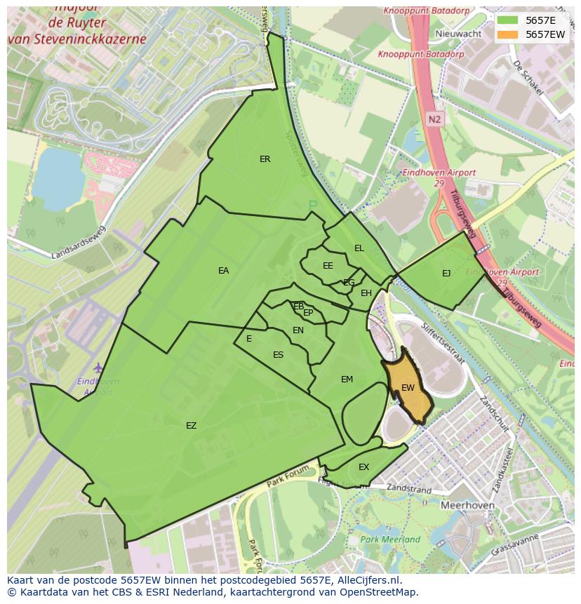 Afbeelding van het postcodegebied 5657 EW op de kaart.