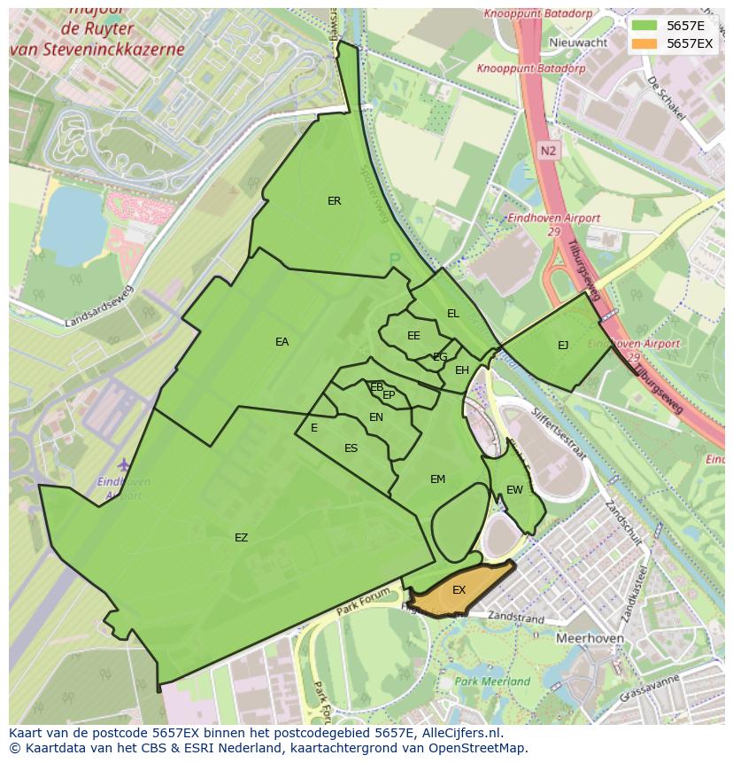 Afbeelding van het postcodegebied 5657 EX op de kaart.