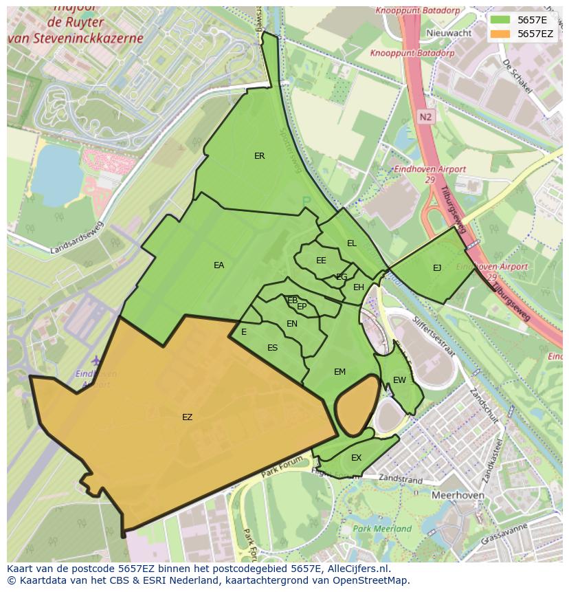 Afbeelding van het postcodegebied 5657 EZ op de kaart.