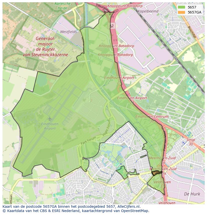 Afbeelding van het postcodegebied 5657 GA op de kaart.