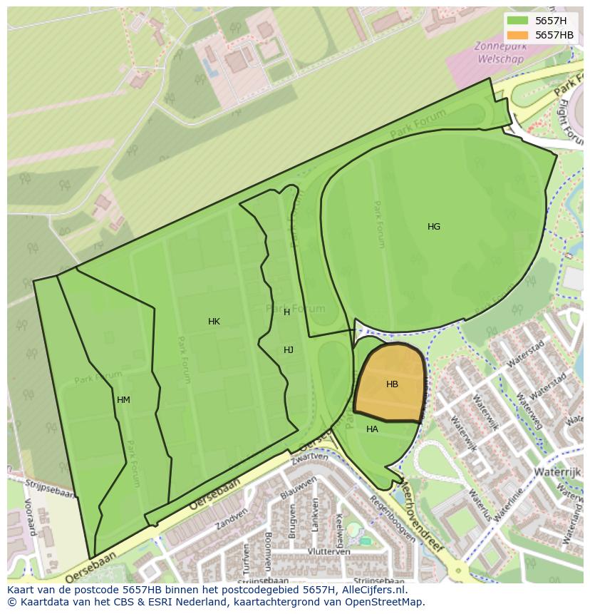 Afbeelding van het postcodegebied 5657 HB op de kaart.
